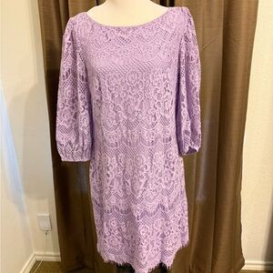 Eliza J Lavender Lace Long Sleeve Dress